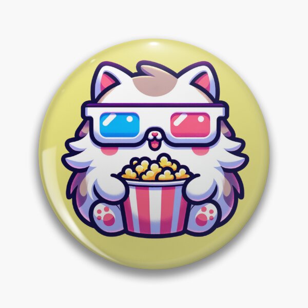Item preview, Kawaii fluffy cat with 3D glasses eating popcorn stickers and more designed and sold by CRandRRstickers.