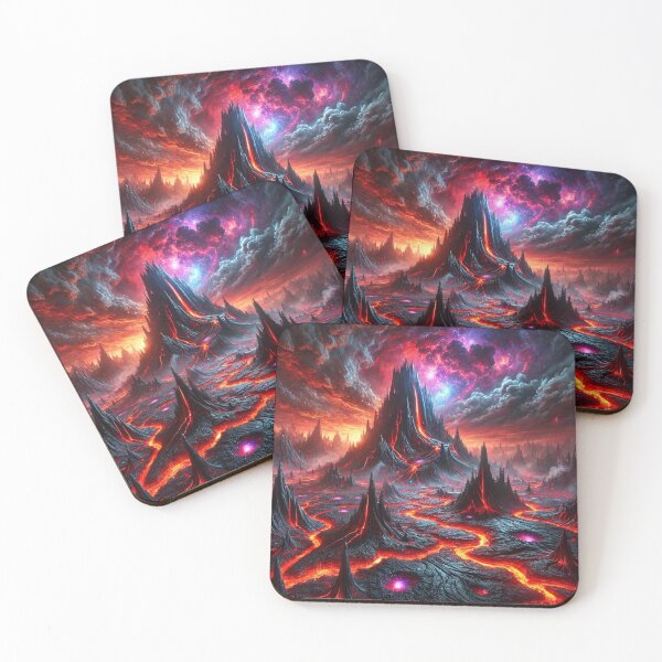 Item preview, Fiery Volcanic Alien Landscape with Lava Rivers and Erupting Volcanoes designed and sold by Craftrix.