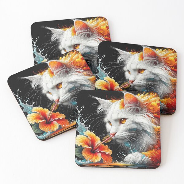 Item preview, Majestic Fantasy Maine Coon Feline Surrounded by Fiery Blooms, 4k Wallpaper designed and sold by Keirnyx.