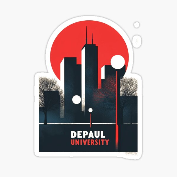 Item preview, DePaul University Retro Skyline Art with Bold Red Sun designed and sold by Retro Travel Design.