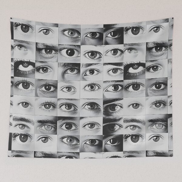Item preview, black and white collage of numerous close-up photographs of human eyes designed and sold by OneLastWish.