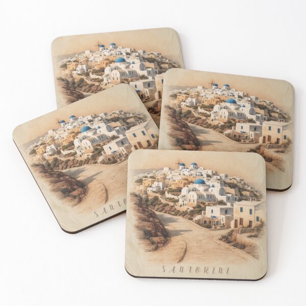 Item preview, Santorini’s Iconic Aegean Beauty in Vintage Illustration designed and sold by Ceemko's Vintage Corner.