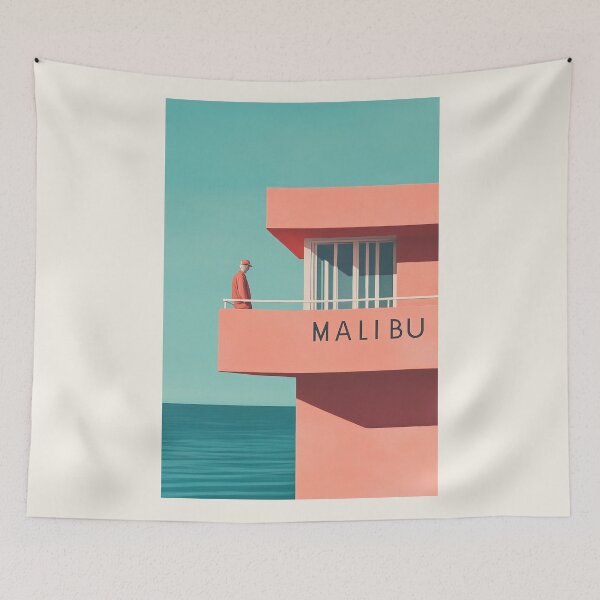 Item preview, Retro Malibu Coastline Art with Minimalist Architecture designed and sold by Retro Travel Design.