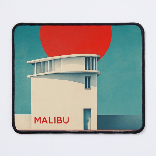 Item preview, Modern Malibu Beach House with Bold Red Sun Art designed and sold by Retro Travel Design.