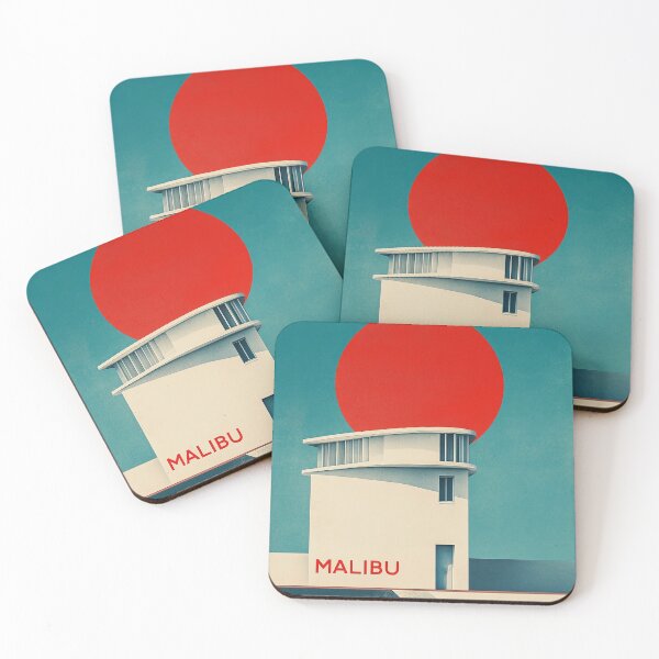 Item preview, Modern Malibu Beach House with Bold Red Sun Art designed and sold by Retro Travel Design.