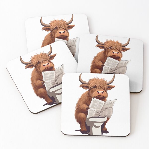 Item preview, Highland Cow Sitting on Toilet, Funny Animal Drawing designed and sold by CheekyAnimalz.
