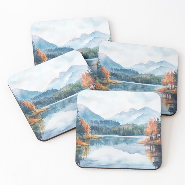 Item preview, Mountains And Lake Landscape Watercolor designed and sold by NicolasGlowArt.