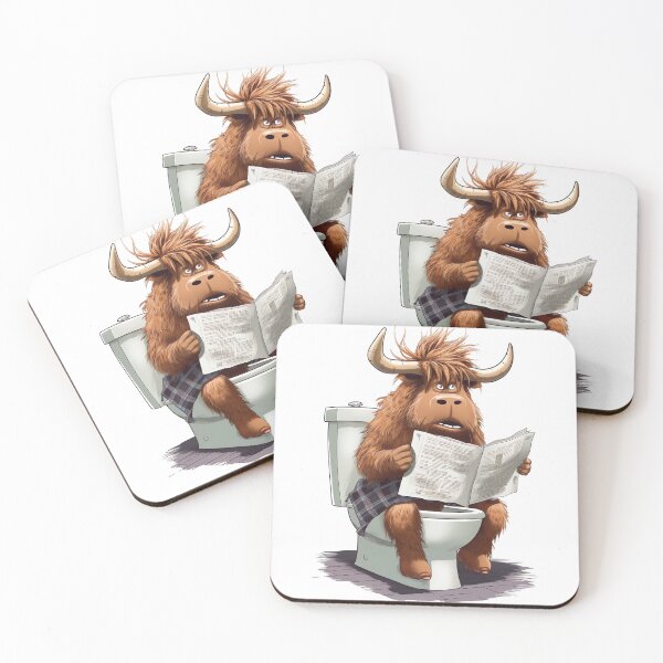 Item preview, Highland Cow Sitting on Toilet, Funny Animal Drawing designed and sold by CheekyAnimalz.