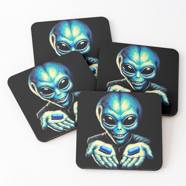 Item preview, Alien Offering Two Blue Pills Sci-Fi Design designed and sold by Tabu Touch.