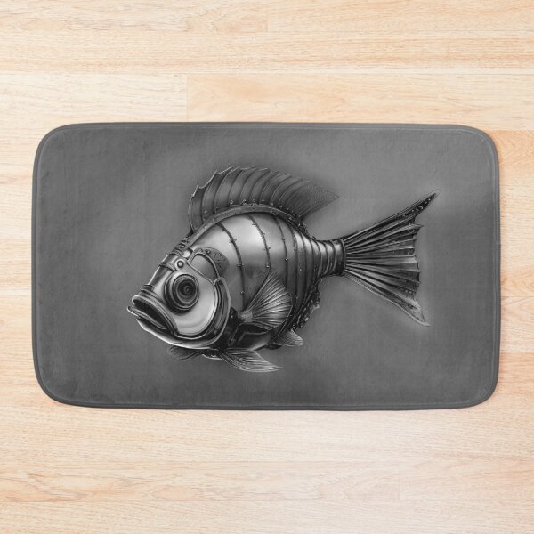 Item preview, Arte de pez Steampunk Estilo Steampunk minimalista sutil - Océano gris designed and sold by Beachy.