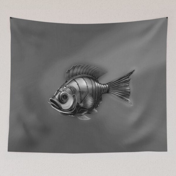 Item preview, Steampunk Fish Art Subtle Minimalist Steampunk Style - Gray Ocean designed and sold by Beachy.