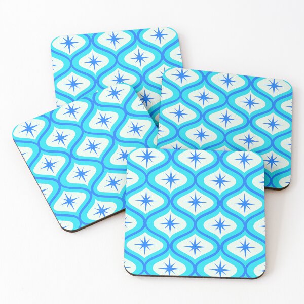 Item preview, Mid Century Atomic Blue  Starbursts on Turquoise  Ogee Pattern  designed and sold by Yasminepatterns .