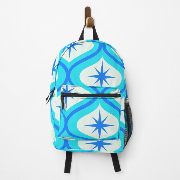 Item preview, Mid Century Atomic Blue Starbursts on Turquoise Ogee Pattern designed and sold by Yasminepatterns .