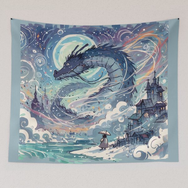Item preview, Whimsical Town with Giant Dragon and Umbrella Lady designed and sold by Slick-Waffles.