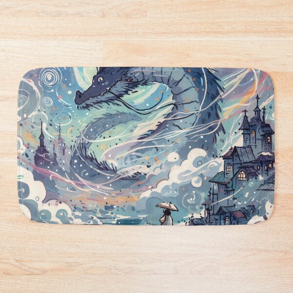 Item preview, Whimsical Town with Giant Dragon and Umbrella Lady designed and sold by Slick-Waffles.