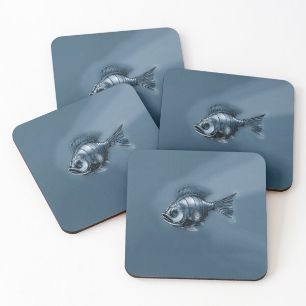 Item preview, Steampunk Fish Art Subtle Minimalist Steampunk Style - Denim Blue Ocean designed and sold by Beachy.