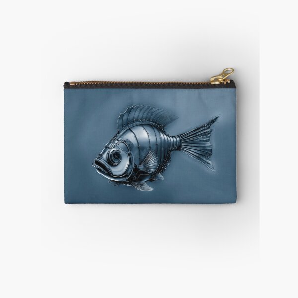 Item preview, Steampunk Fish Art Subtle Minimalist Steampunk Style - Denim Blue Ocean designed and sold by Beachy.