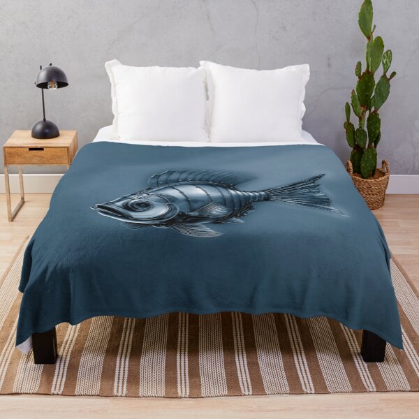 Item preview, Steampunk Fish Art Subtle Minimalist Steampunk Style - Denim Blue Ocean designed and sold by Beachy.