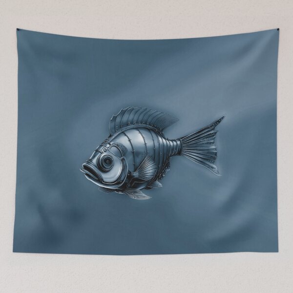 Item preview, Steampunk Fish Art Subtle Minimalist Steampunk Style - Denim Blue Ocean designed and sold by Beachy.