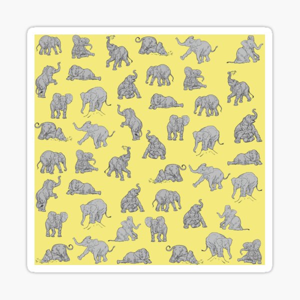 Baby Elephants on yellow Sticker