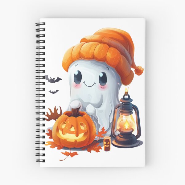 Item preview, Cute Ghost with Pumpkin Oil Lamp and Bats [nr GH41] designed and sold by inkdast.