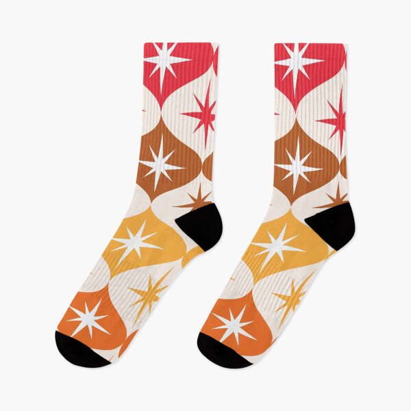 Item preview, Mid Century Atomic Starbursts on Red, Brown and Orange Ogee  designed and sold by Yasminepatterns .