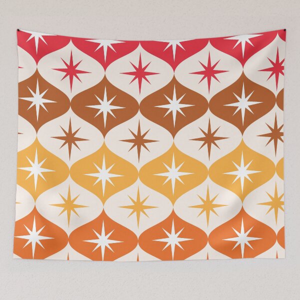 Item preview, Mid Century Atomic Starbursts on Red, Brown and Orange Ogee  designed and sold by Yasminepatterns .