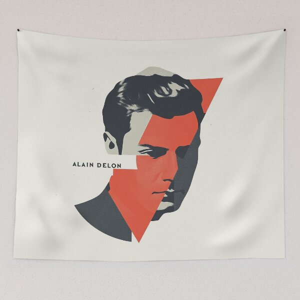 Item preview, Alain Delon - Bold Geometric Portrait Art with Striking Red Accents designed and sold by Retro Travel Design.