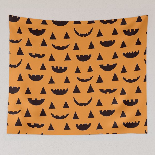 Item preview, Jack O Lantern Halloween Spooky Faces in Black on Orange  designed and sold by Yasminepatterns .