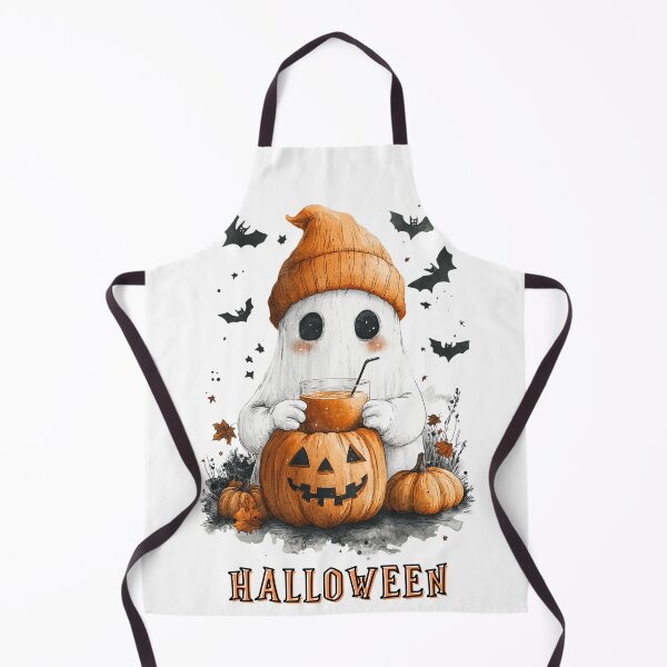Item preview, Cute Ghost with Pumpkin Oil Lamp and Bats [nr GH42] designed and sold by inkdast.