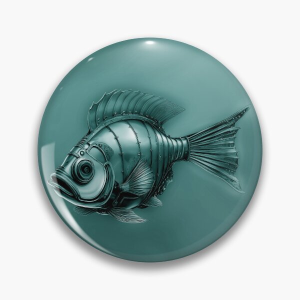 Item preview, Steampunk Fish Art Subtle Minimalist Steampunk Style - Dusty Teal Ocean designed and sold by Beachy.