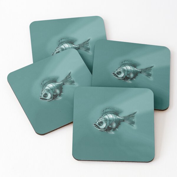 Item preview, Steampunk Fish Art Subtle Minimalist Steampunk Style - Dusty Teal Ocean designed and sold by Beachy.