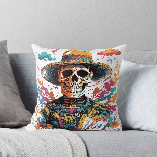 Aperçu de l'œuvre Crâne coloré d'Halloween avec un sombrero floral créée et vendue par ArtifySpace.