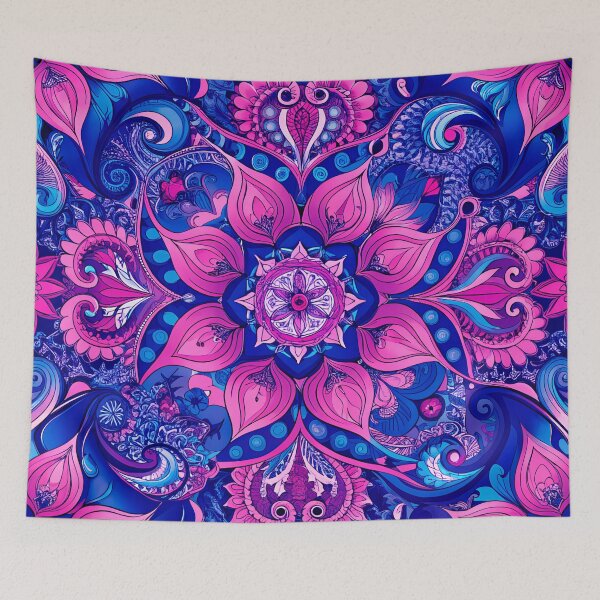 Item preview, MANDALA PATTERN 02 - Gift items and personal use / Pattern, Pasley, Circle, Geometric, Symmetry, Dark Cyan, Pink,  Spiritual, Meditation, Yoga, Blue, Art designed and sold by LumDesignArt.