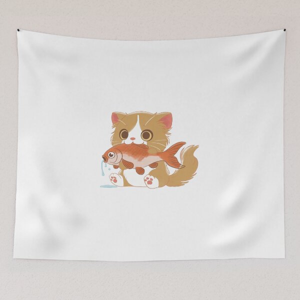 Item preview, A cute cat holding a fish in its mouth designed and sold by WowCustomDesign.