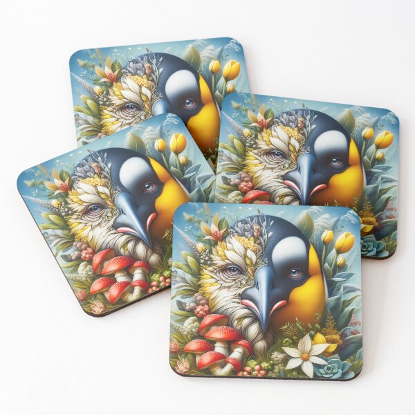 Item preview, Penguin two side Botanical art with funghi and yellow tulip designed and sold by EmeraldeaArt.