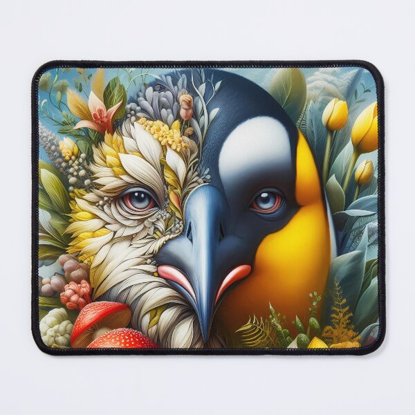 Item preview, Penguin two side Botanical art with funghi and yellow tulip designed and sold by EmeraldeaArt.