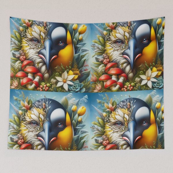 Item preview, Penguin two side Botanical art with funghi and yellow tulip designed and sold by EmeraldeaArt.