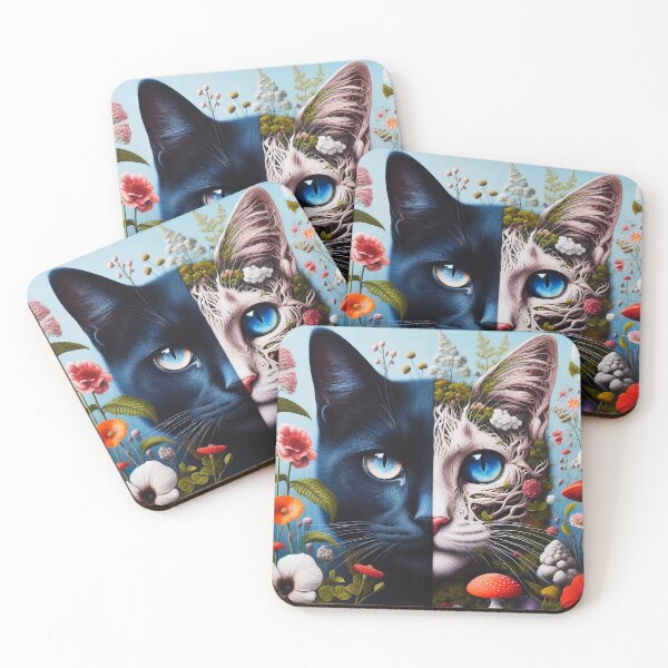 Item preview, Black Cat two side Anatomy Botanical art with funghi and herbs designed and sold by EmeraldeaArt.