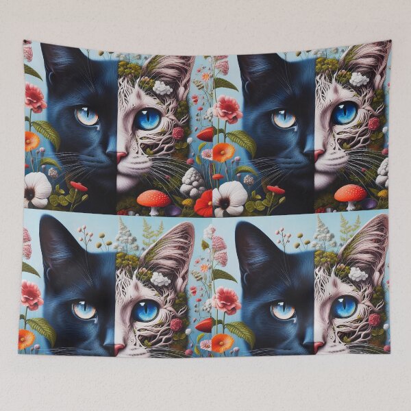 Item preview, Black Cat two side Anatomy Botanical art with funghi and herbs designed and sold by EmeraldeaArt.