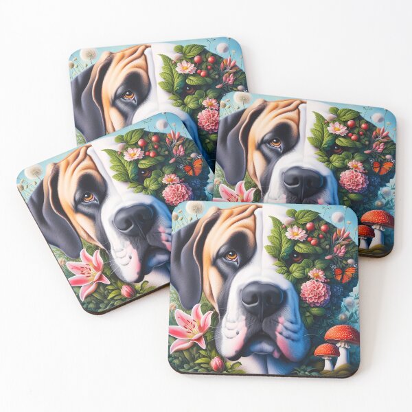Item preview, Saint Bernard dog two side Anatomy Botanical art with funghi and florals designed and sold by EmeraldeaArt.