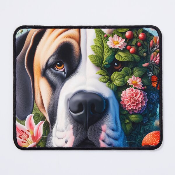 Item preview, Saint Bernard dog two side Anatomy Botanical art with funghi and florals designed and sold by EmeraldeaArt.
