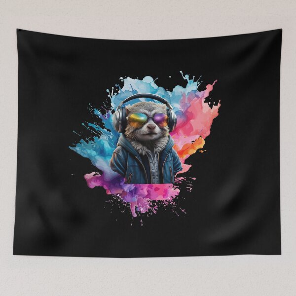 Item preview, Cool And Stylish DJ Marmoset Wearing Sunglasses With Colorful Splash   designed and sold by Smix Pixels.