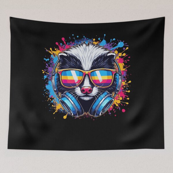 Item preview, Cool And Stylish DJ Skunk Wearing Sunglasses With Colorful Splash   designed and sold by Smix Pixels.