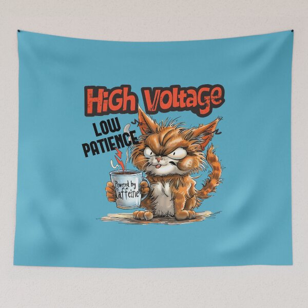 Item preview, Powered By Caffeine High Voltage Low Patience Funny Coffee Lovers Cat Lovers designed and sold by scooterbaby.