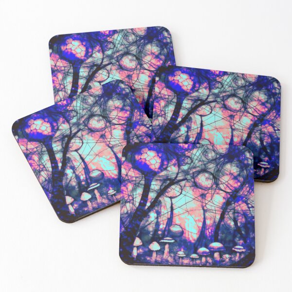 Item preview, Psychedelic, magical forest and colorful, inky mushrooms.1 designed and sold by My-fake-places.