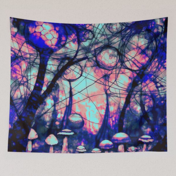 Item preview, Psychedelic, magical forest and colorful, inky mushrooms.1 designed and sold by My-fake-places.