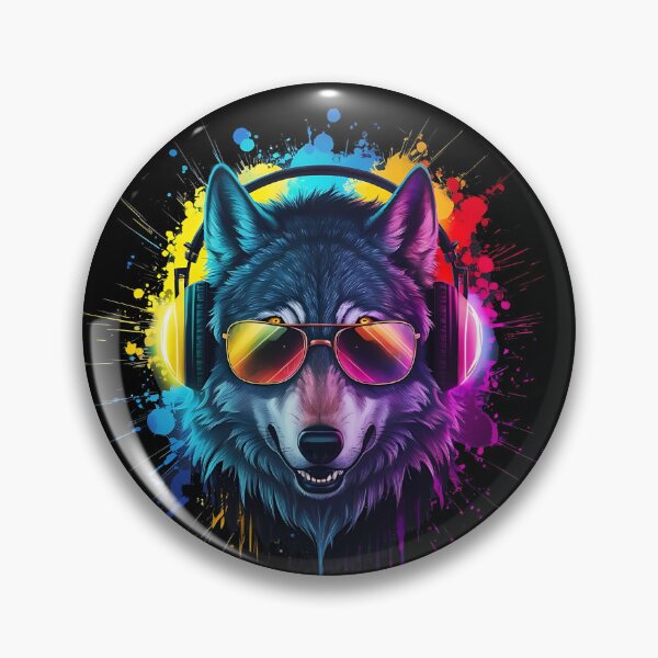 Item preview, DJ Wolf, elegante y genial, con gafas de sol y salpicaduras de colores designed and sold by Smix Pixels.