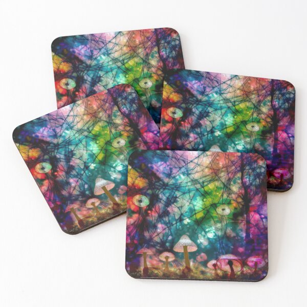 Item preview, Psychedelic, magical forest and colorful, inky mushrooms.3 designed and sold by My-fake-places.