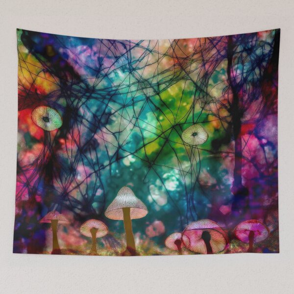 Item preview, Psychedelic, magical forest and colorful, inky mushrooms.3 designed and sold by My-fake-places.